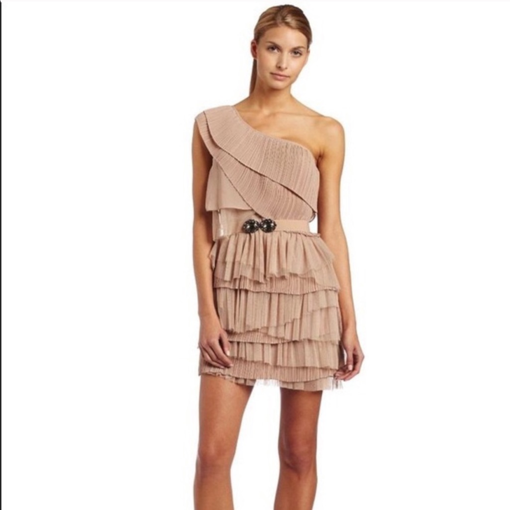 Bcbg Beige Mini Ruffle Dress Size Xs
